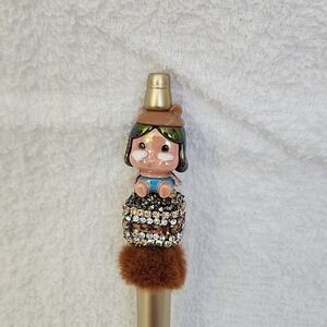 Brown and Gold Beaded Pen